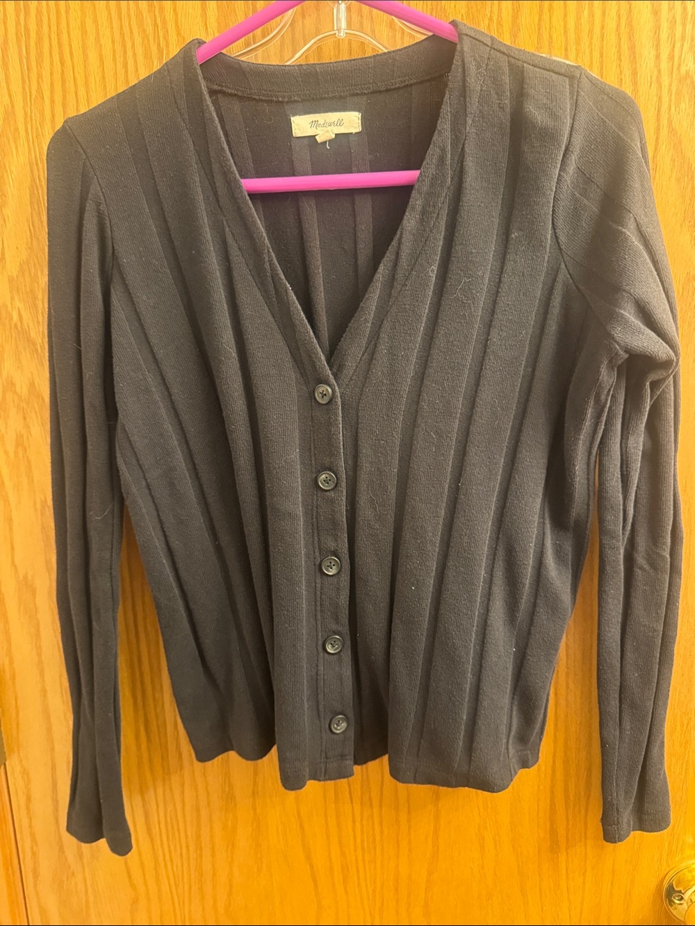 Madewell Black Ribbed V-Neck Button-Up Cardigan